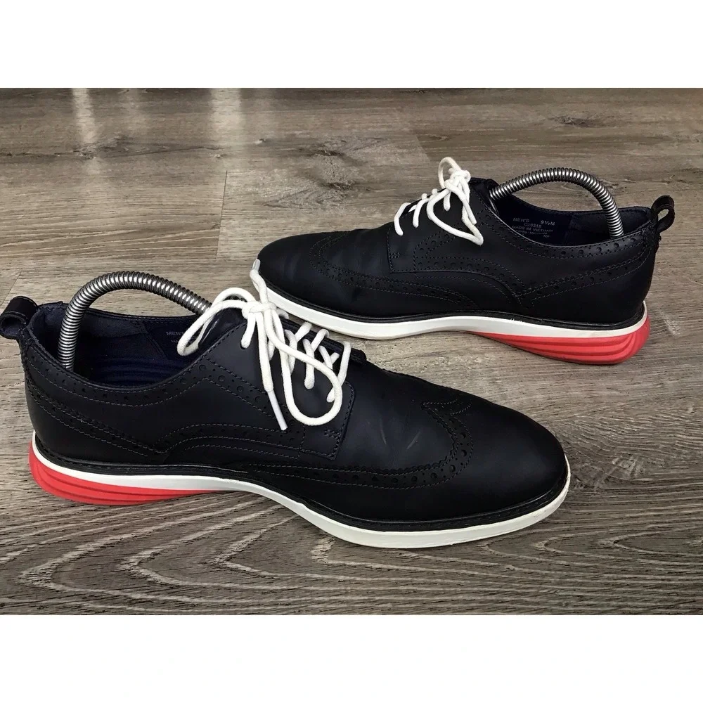 Cole Haan Men's Size 9.5 M Navy Wingtip Oxford Dress Shoes Red Sole C26318